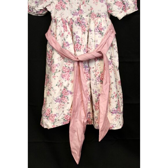 Vtg 90s Jan Briggs Pink Cabbage Rose Dress 4T Scallop Collar Sash Spring Easter - Picture 7 of 9